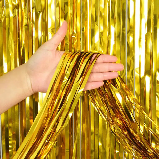Foil Fringe Curtain Backdrop Metallic Gold