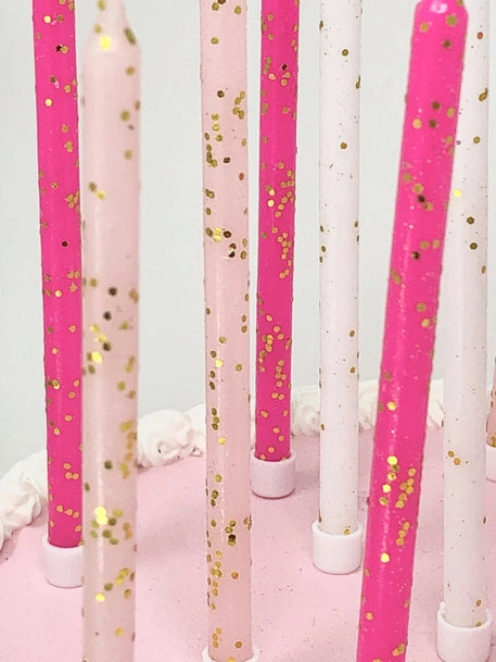 Pink Tones Gold Glitter Candle Set