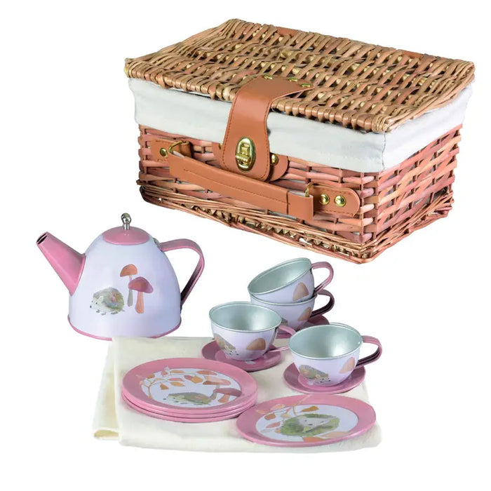 Child's Tin Tea Set in Wicker Basket (multiple styles available)