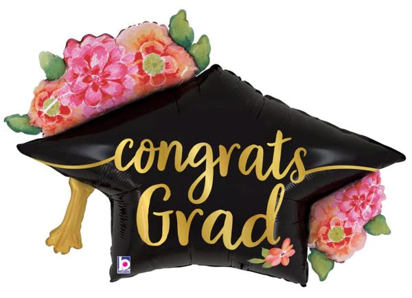 Watercolor Floral Graduation Cap Foil Balloon