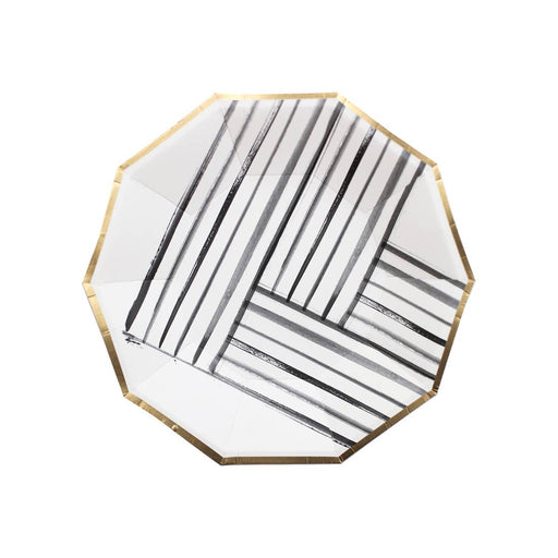 Rebelle - Black and White Brush Strokes Small Paper Plates - Party, Girl! 