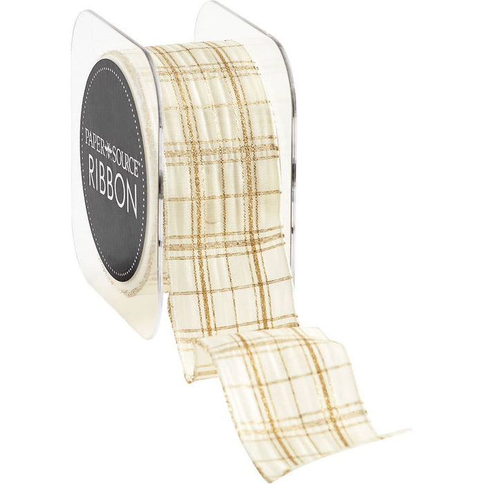 White & Gold Plaid Wired Ribbon - Party, Girl! 