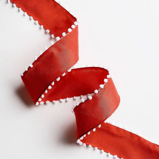 Red with White Pom Wired Ribbon - Party, Girl! 
