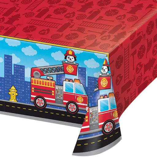 Flaming Fire Truck Plastic Table Cover - Party, Girl! 