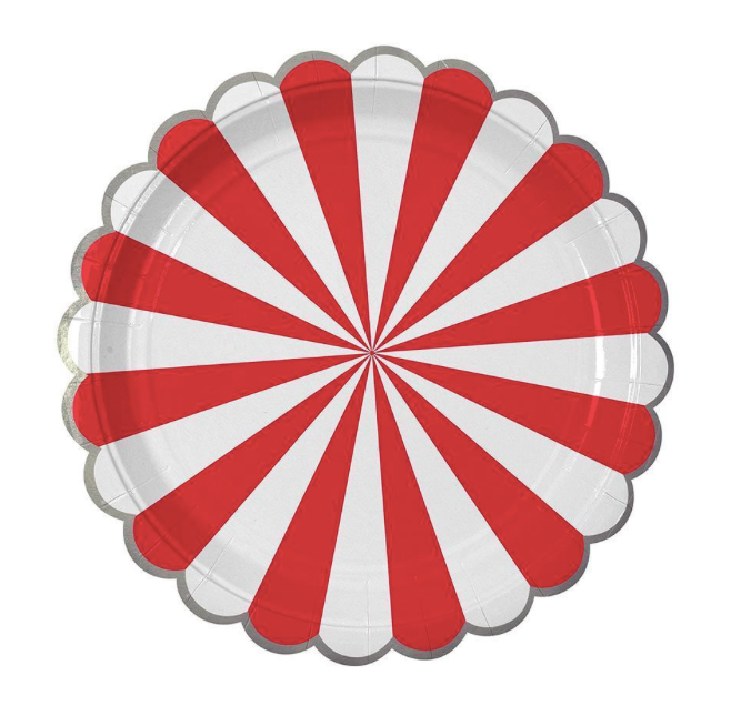 Red Fan Stripe Plates (Large) - Party, Girl! 