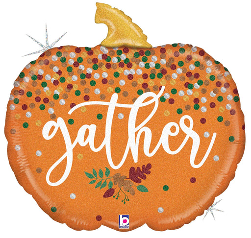 Gather Thanksgiving Pumpkin Holographic Shape Balloon 28"