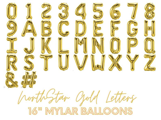 Air Fill Only 16" Block Letter, Number & Special Character Balloons Gold