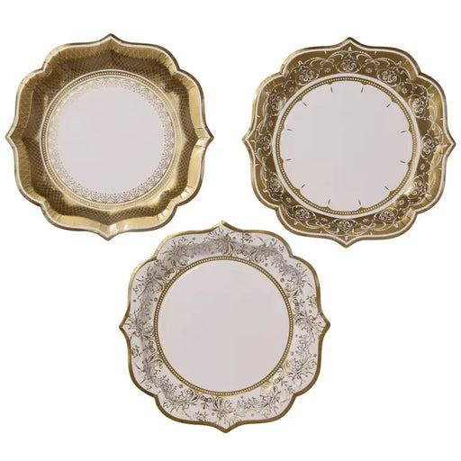 Gold and White Porcelain China Look Medium Plates