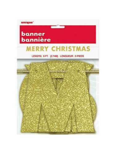 Merry Christmas Gold Glitter Banner