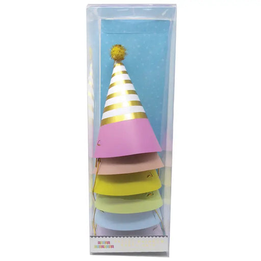 Party Hats, Pastel with Gold and White Stripes