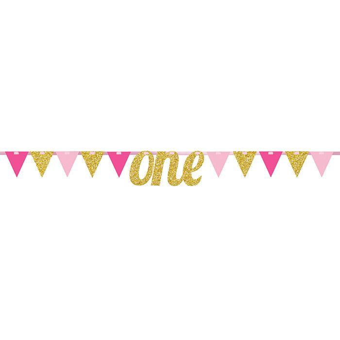 Glitter One First Birthday Pennant Banner - Blue and Pink - Party, Girl! 
