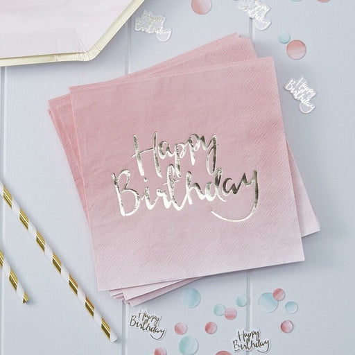 20 Happy Birthday Girl napkings (33x33 cm) for parties and birthdays