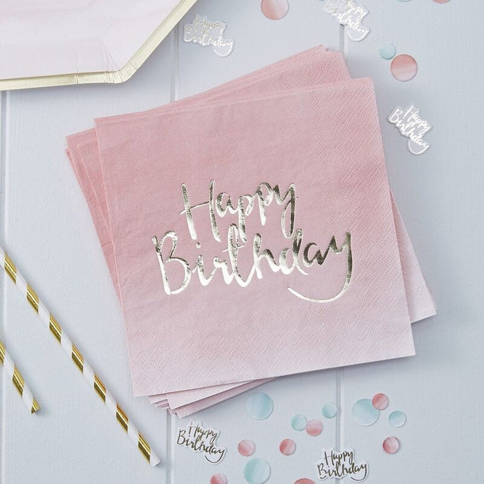 Pink Ombre Happy Birthday Napkins - Party, Girl! 