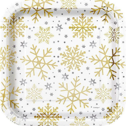 Silver & Gold Holiday Snowflakes Square Plates
